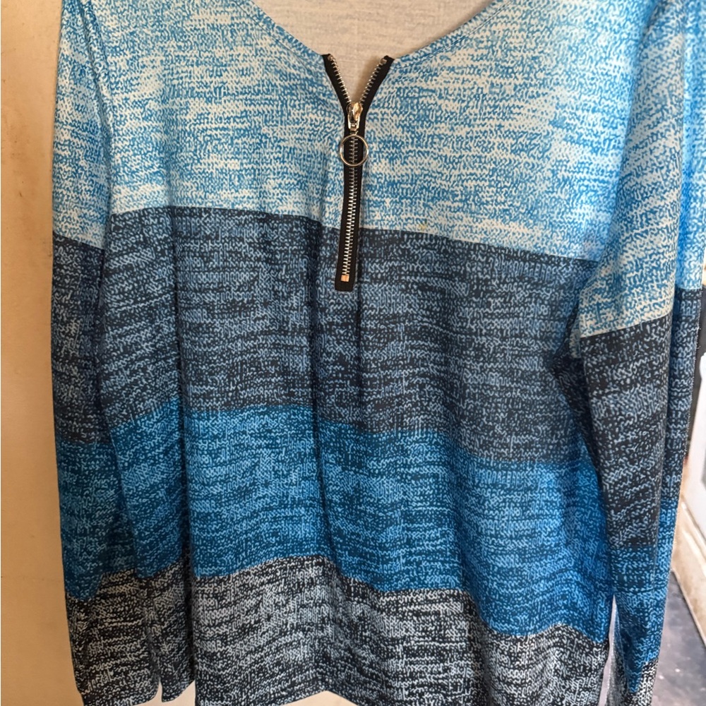Blue and Gray Zip-Up Sweater